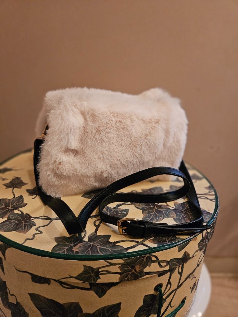 White & black fur purse